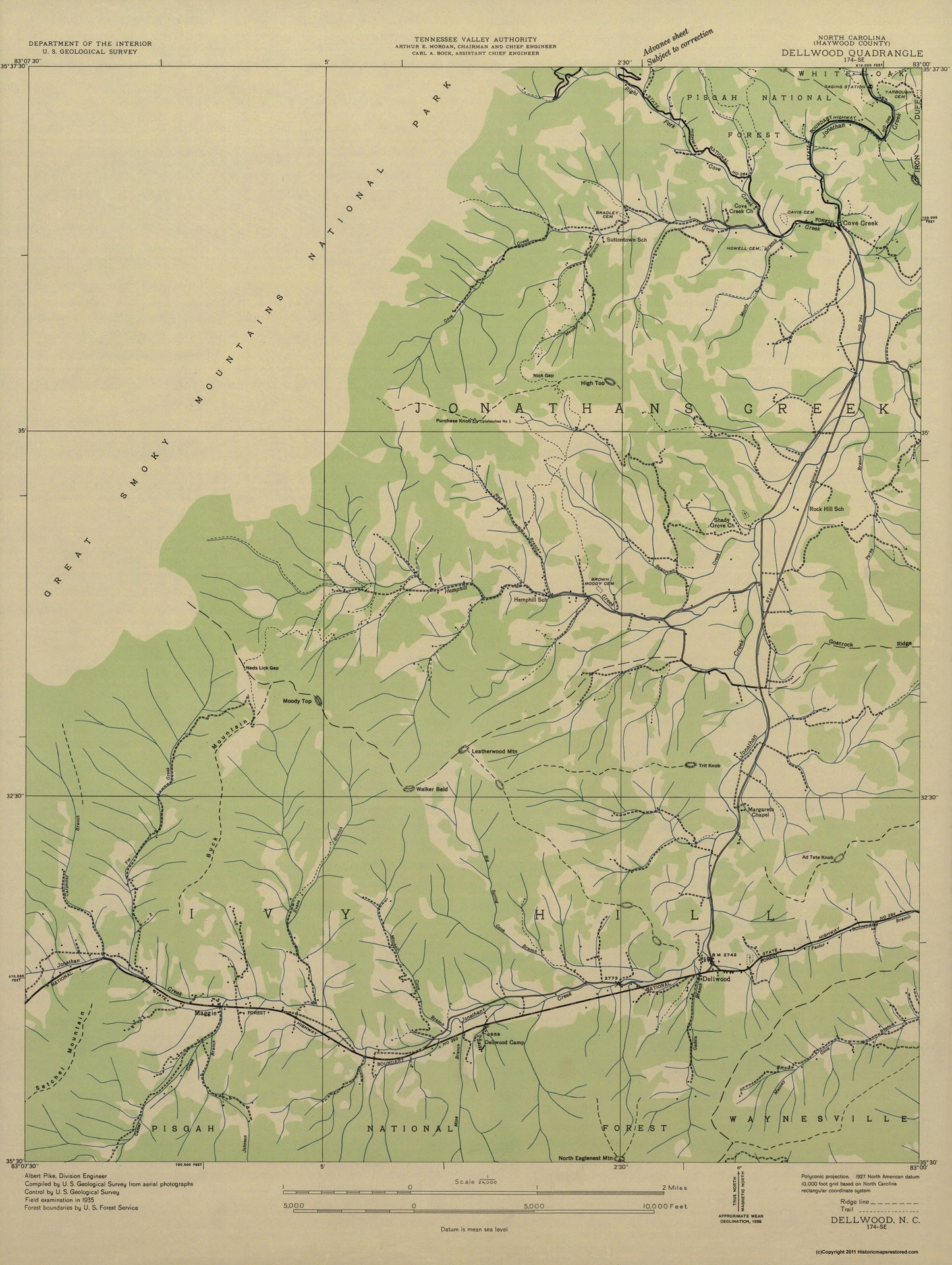 Topographical Map - Dellwood North Carolina Quad - USGS 1935 - 23 x 30.57 - Vintage Wall Art