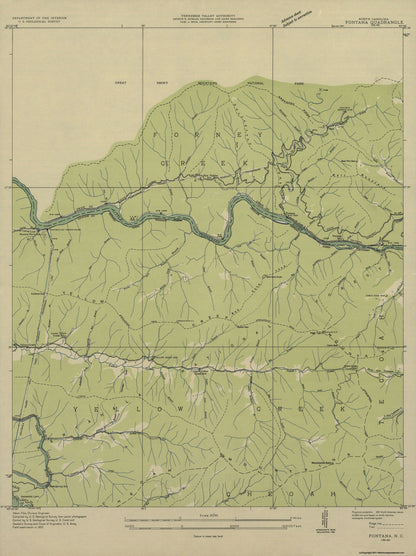 Topographical Map - Fontana North Carolina Quad - USGS 1935 - 23 x 30.73 - Vintage Wall Art