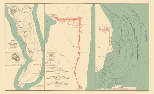 Historical Civil War Map - Fort Fisher North Carolina Battle - Comstock 1893 - 23 x 37.64 - Vintage Wall Art