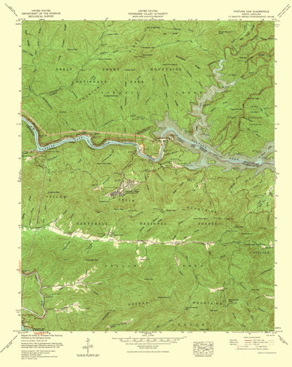 Topographical Map - Fontana Dam North Carolina Quad - USGS 1935 - 23 x 28.89 - Vintage Wall Art