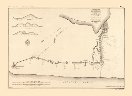 Historical Civil War Map - Fort Fisher North Carolina - Comstock 1865 - 31.36 x 23 - Vintage Wall Art