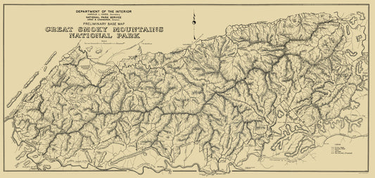 Historic State Map - Great Smoky Mountains National Park - USPS 1934 - 23 x 48 - Vintage Wall Art