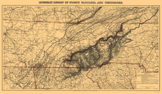 Historic State Map - North Carolina Tennessee Mountain Region - Nicholson 1865 - 23 x 39 - Vintage Wall Art