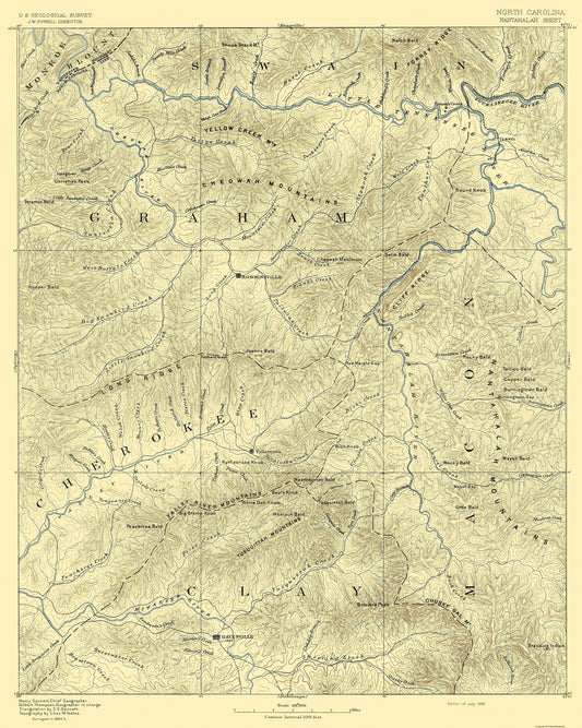 Topographical Map - Nantahalah North Carolina Quad - USGS 1892 - 23 x 28.79 - Vintage Wall Art