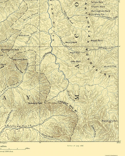 Topographical Map - Nantahalah North Carolina Quad - USGS 1892 - 23 x 28.79 - Vintage Wall Art