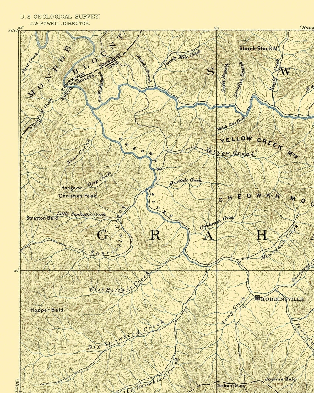 Topographical Map - Nantahalah North Carolina Quad - USGS 1892 - 23 x 28.79 - Vintage Wall Art