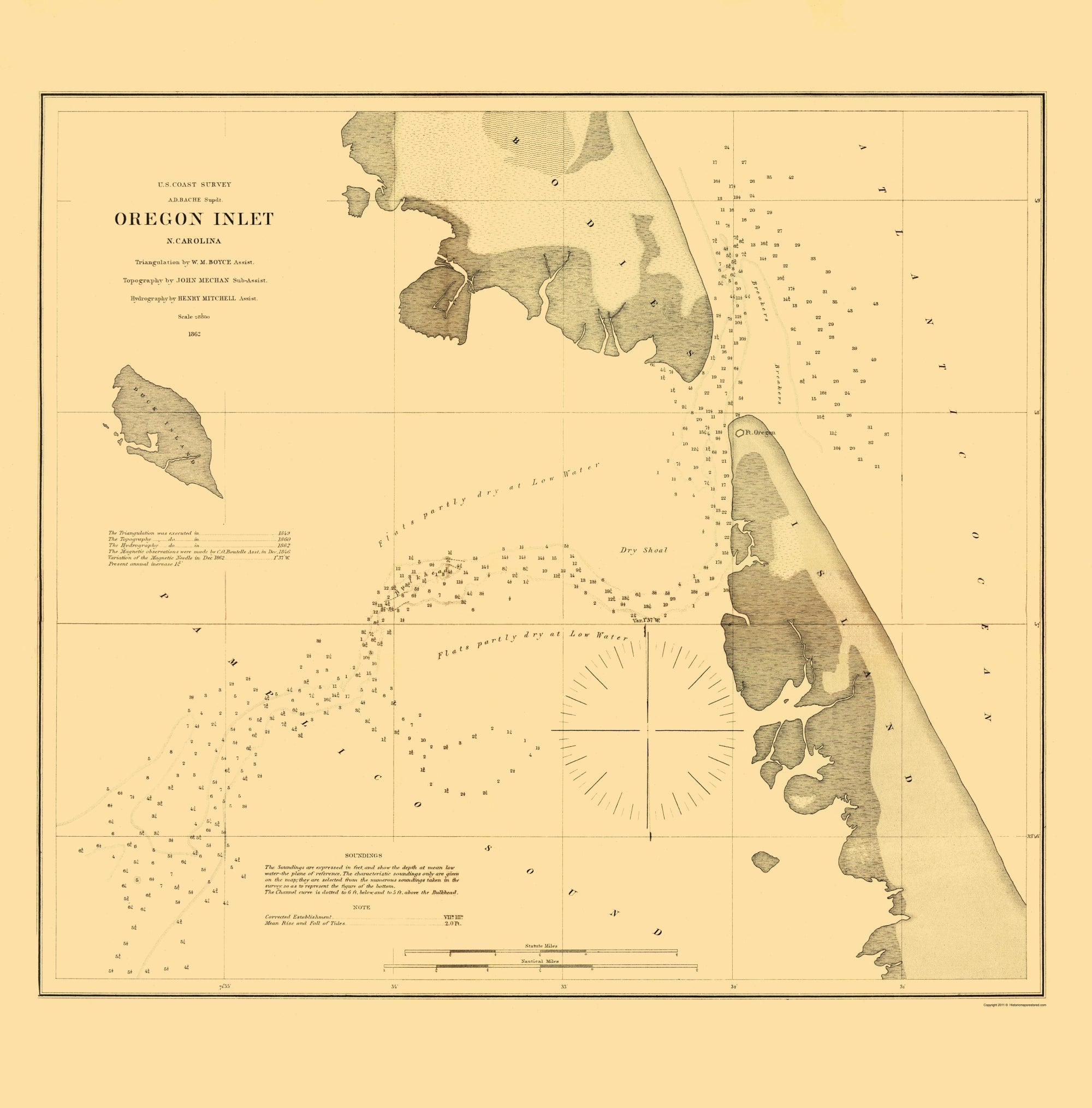 Historic Nautical Map - Oregon Inlet - USCS 1862 - 23 x 23.34 - Vintag ...
