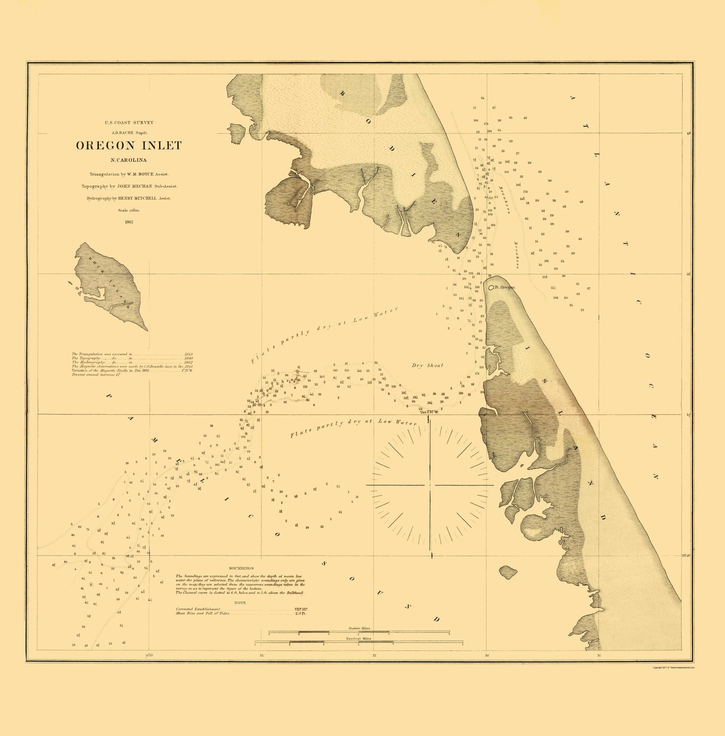 Historic Nautical Map - Oregon Inlet - USCS 1862 - 23 x 23.34 - Vintage Wall Art