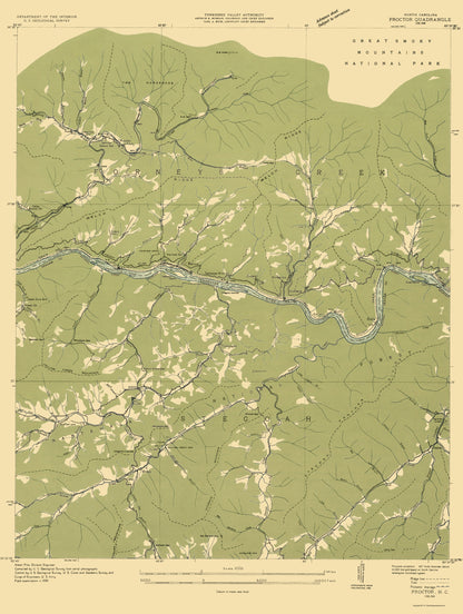 Topographical Map - Proctor North Carolina Quad - USGS 1935 - 23 x 30.52 - Vintage Wall Art