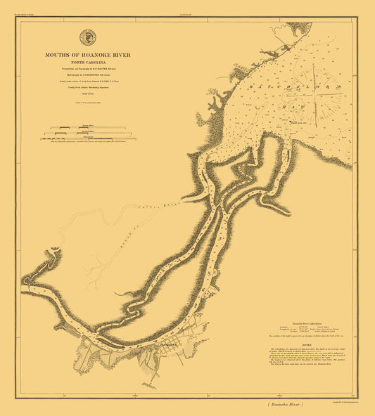 Historic Nautical Map - Roanoke River Mouth - USCS 1864 - 23 x 25.56 - Vintage Wall Art