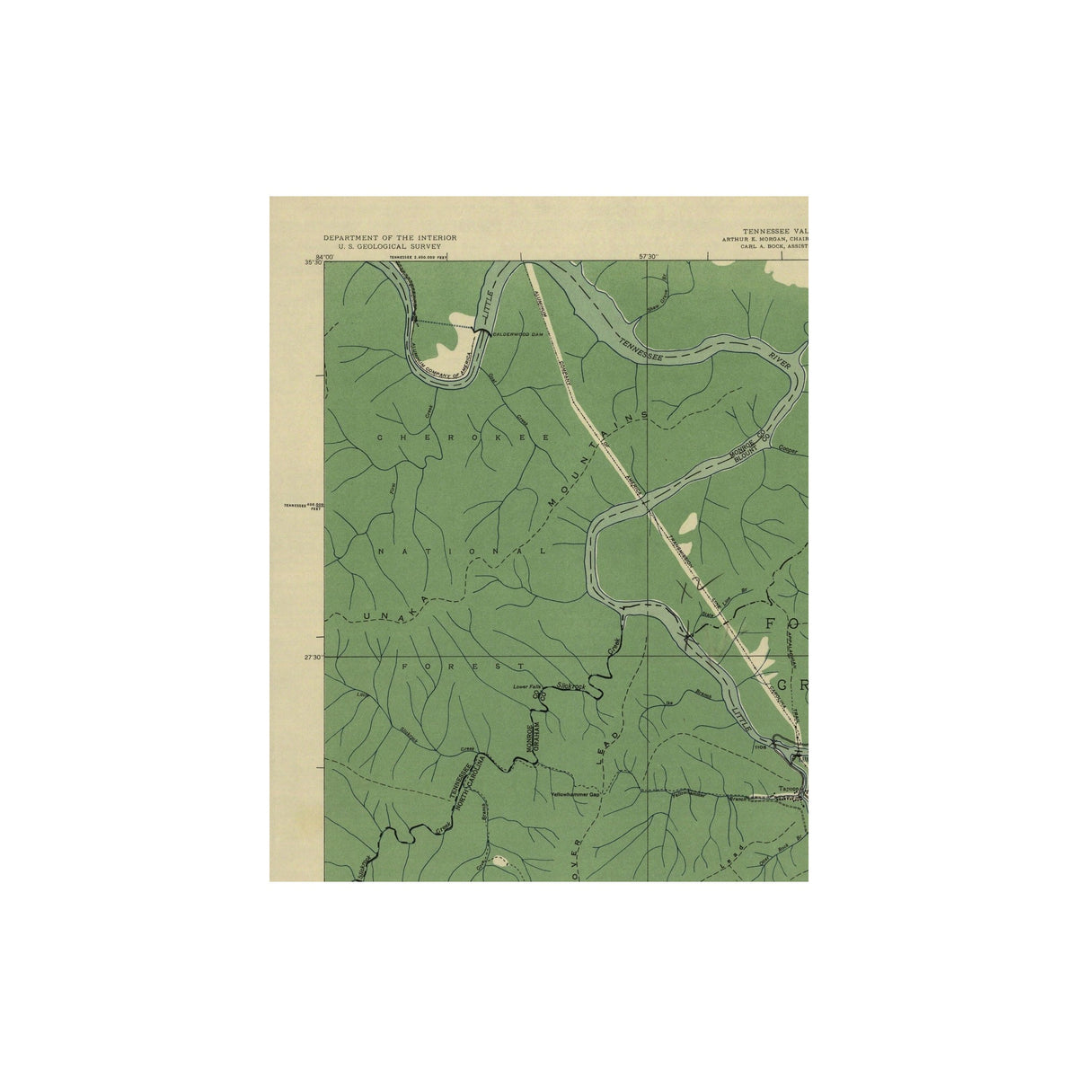 Tapoco Map Topographical Map - Tapoco North Carolina Tennessee Quad - USGS 1935 ...