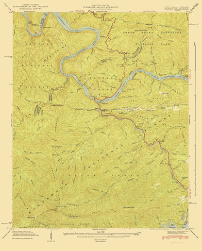 Topographical Map - Tapoco North Carolina Tennessee Quad - USGS 1940 - 23 x 28 - Vintage Wall Art