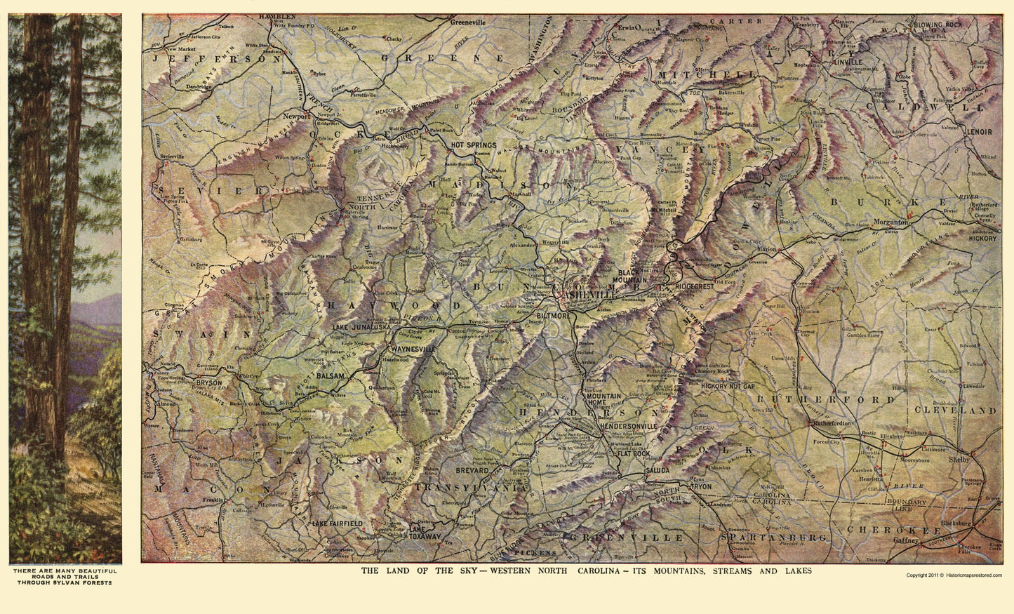 Railroad Map - Western North Carolina - Southern Railway 1917 - 23 x 37.97 - Vintage Wall Art