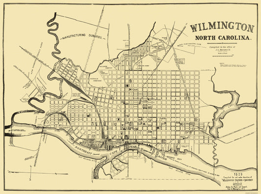 Historic City Map - Wilmington North Carolina - Becton 1929 - 31 x 23 - Vintage Wall Art