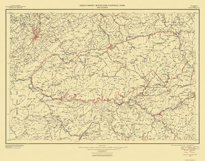 Topographical Map - Great Smoky Mountains National Park Quad - USGS 1950 - 29.28 x 23 - Vintage Wall Art