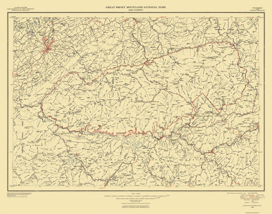 Topographical Map - Great Smoky Mountains National Park Quad - USGS 1950 - 29.28 x 23 - Vintage Wall Art