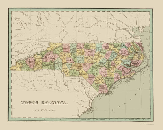 Historic State Map - North Carolina - Bradford 1838 - 23 x 28.87 - Vintage Wall Art