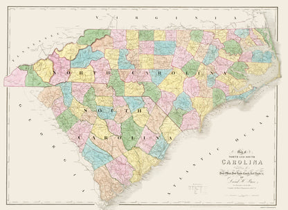 Historic State Map - North Carolina South Carolina - Burr 1839 - 23 x 31.47 - Vintage Wall Art