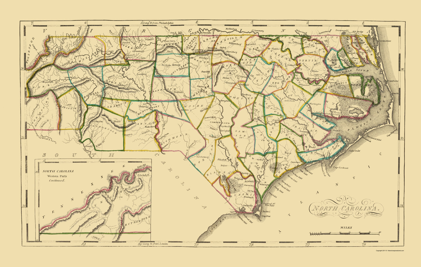 Historic State Map - North Carolina - Del 1814 - 23 x 36.25 - Vintage Wall Art