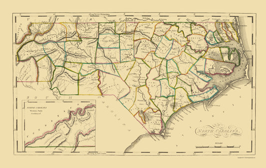 Historic State Map - North Carolina - Del 1814 - 23 x 36.25 - Vintage Wall Art