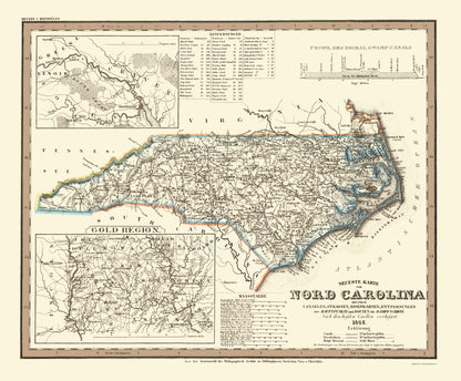 Historic State Map - North Carolina - Meyer 1845 - 23 x 27.85 - Vintage Wall Art