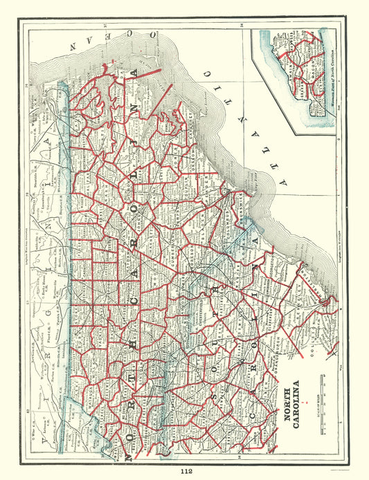 Historic State Map - North Carolina - Rathbun 1893 - 23 x 29.94 - Vintage Wall Art