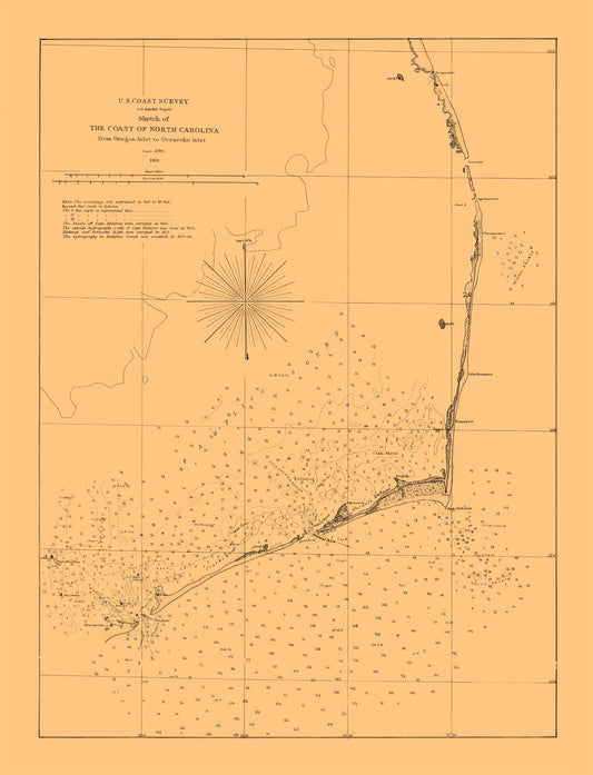 Historic State Map - North Carolina Coast - Bache 1861 - 23 x 30.06 - Vintage Wall Art