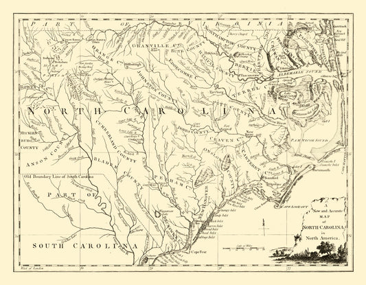 Historic State Map - North Carolina - 1779 - 29.50 x 23 - Vintage Wall Art