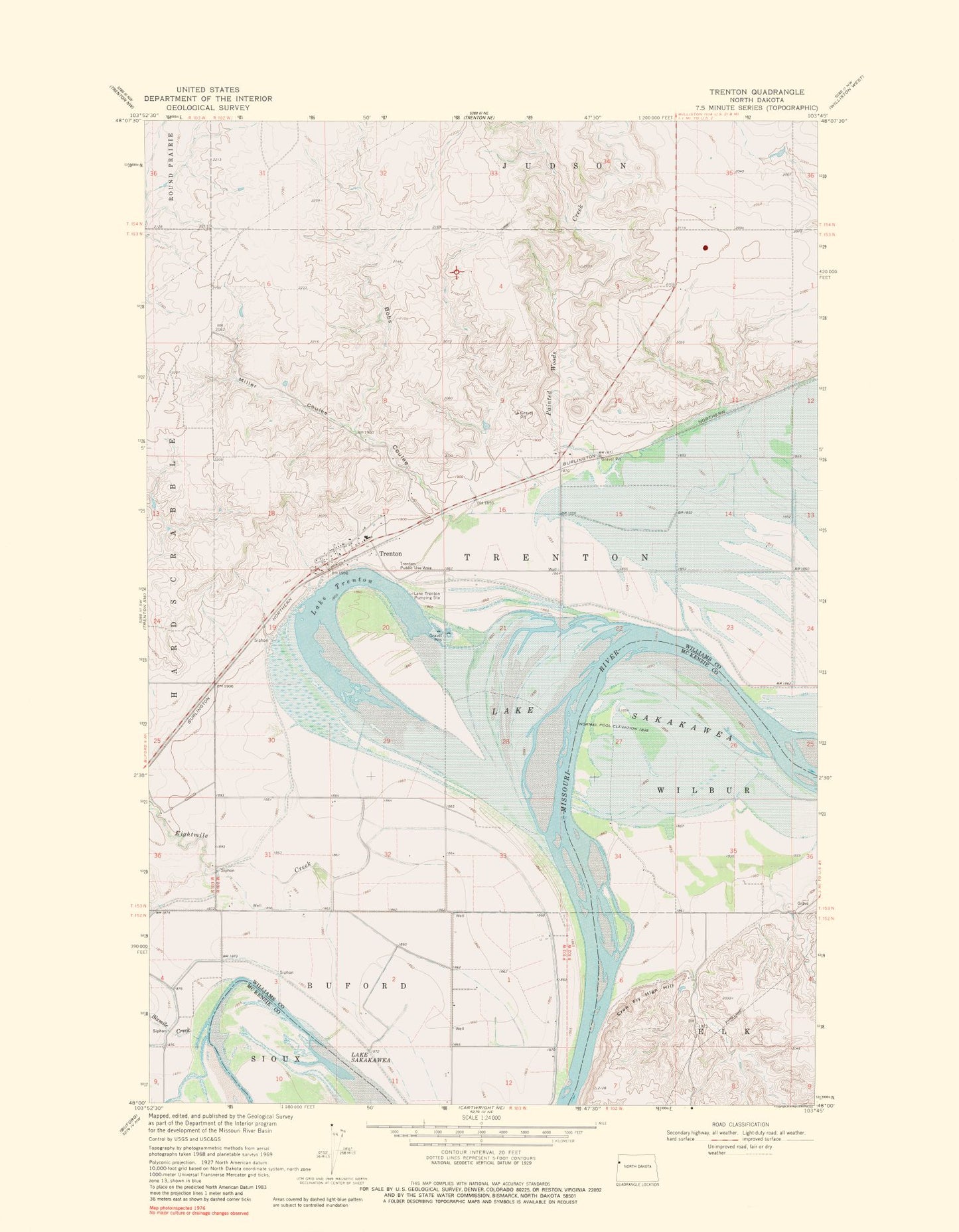 Topographical Map - Trenton North Dakota Quad - USGS 1976 - 23 x 29.54 - Vintage Wall Art