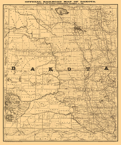 Railroad Map - North Dakota South Dakota -Rand McNally 1886 - 23 x 27.53 - Vintage Wall Art