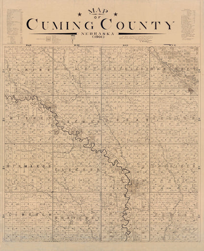 Historic County Map - Cuming County Nebraska - Heller 1901 - 23 x 28.29 - Vintage Wall Art