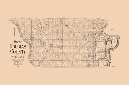 Historic County Map - Douglas County Nebraska - Towl 1909 - 34.78 x 23 - Vintage Wall Art