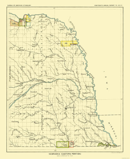 Historic State Map - Nebraska Eastern - Hoen 1896 - 23 x 28.14 - Vintage Wall Art