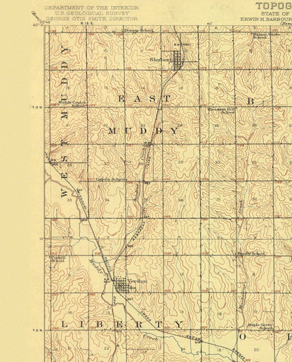 Topographical Map - Falls City Nebraska Quad - USGS 1915 - 23 x 28.5 - Vintage Wall Art