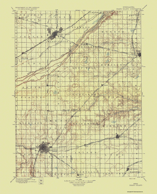 Topographical Map - Grand Island Nebraska Quad - USGS 1897 - 23 x 28.34 - Vintage Wall Art