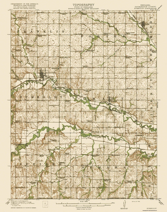 Topographical Map - Humbolt Nebraska Quad - USGS 1916 - 23 x 29.19 - Vintage Wall Art