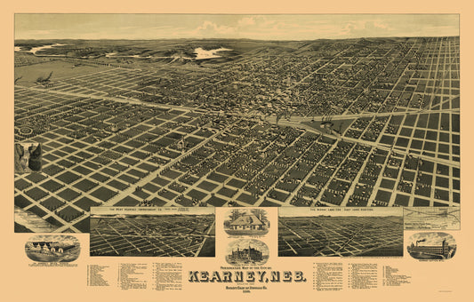 Historic Panoramic View - Kearney Nebraska - American Pub Co 1889 - 23 x 36.08 - Vintage Wall Art