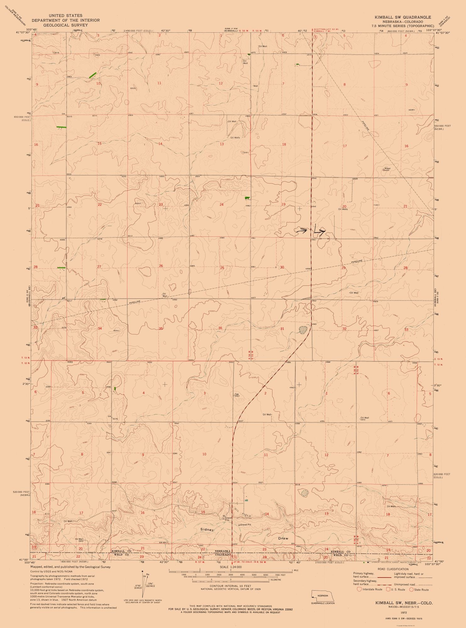 Topographical Map - South West Kimball Nebraska Quad - USGS 1972 - 23 ...