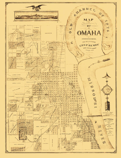 Historic City Map - Omaha Nebraska - Bemis 1876 - 23 x 30 - Vintage Wall Art