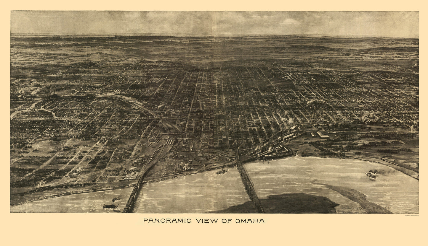 Historic Panoramic View - Omaha Nebraska - Bee 1906 - 23 x 39.92 - Vintage Wall Art