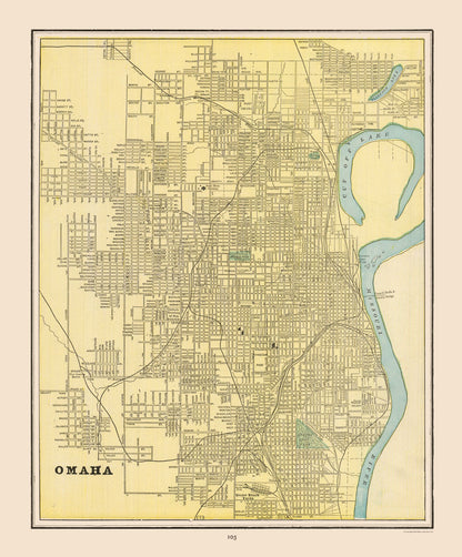 Historic City Map - Omaha  Nebraska - Cram 1892 - 23 x 27.73 - Vintage Wall Art