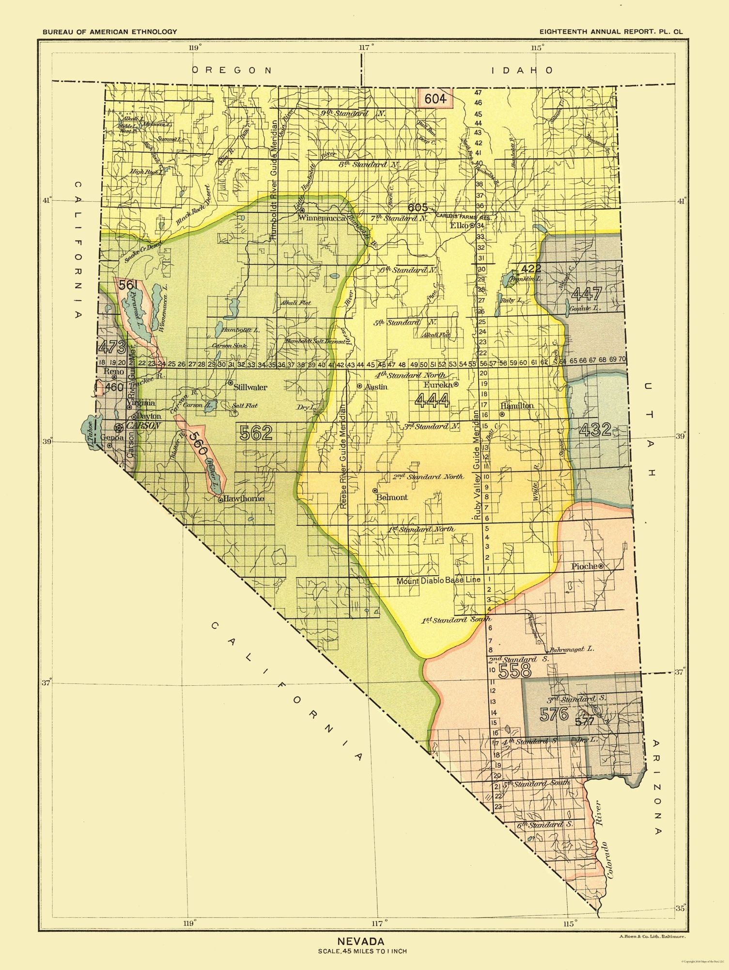 Historic State Map - Nevada Pyramid Lake - Hoen 1896 - 23 x 30.57 - Vi ...