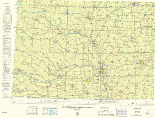 Topographical Map - Platte River Nebraska Quad - USAF 1962 - 23 x 30.22 - Vintage Wall Art