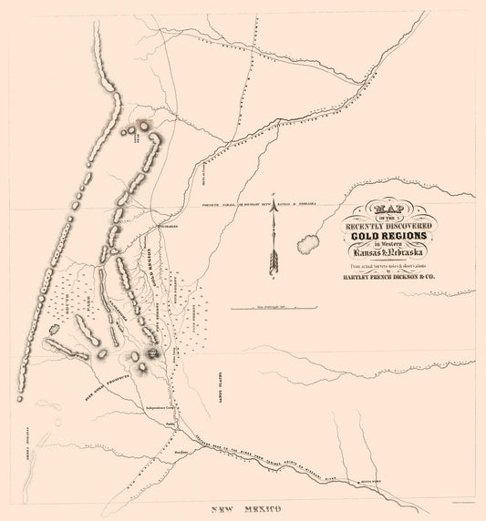 Historic Mine Map - Kansas Western Nebraska Gold Regions - Dickson 1859 - 23 x 24.68 - Vintage Wall Art