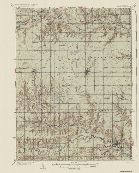 Topographical Map - Utica Nebraska Quad - USGS 1934 - 23 x 28.51 - Vintage Wall Art