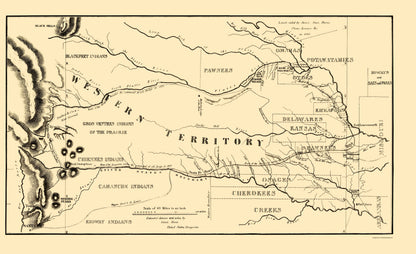 Historic State Map - Western Territory Indian Lands - Dodge 1835 - 23 x 37 - Vintage Wall Art