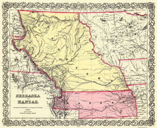 Historic State Map - Nebraska - Colton 1855 - 28.19 x 23 - Vintage Wall Art