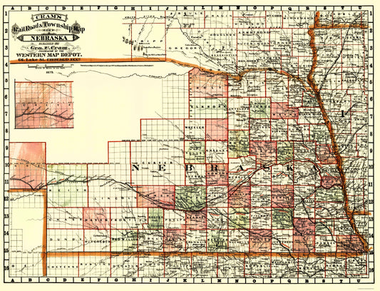 Historic State Map - Nebraska - Cram 1879 - 23 x 30.02 - Vintage Wall Art