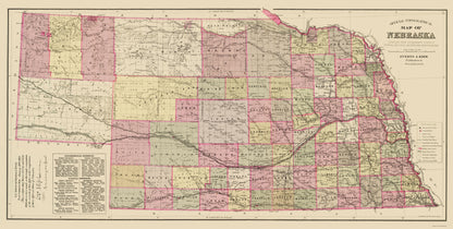 Historic State Map - Nebraska - Everts 1885 - 23 x 45.50 - Vintage Wall Art