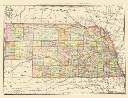 Historic State Map - Nebraska - Rand McNally 1897 - 23 x 29.94 - Vintage Wall Art